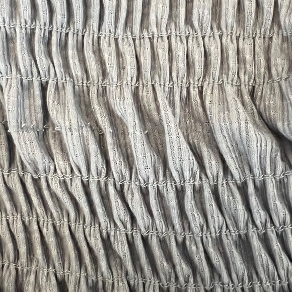 Altar'd State Denim Blue Blouse, Boho, Ruffle Sleeve, Ruched Bust, Size Large - Picture 7 of 11